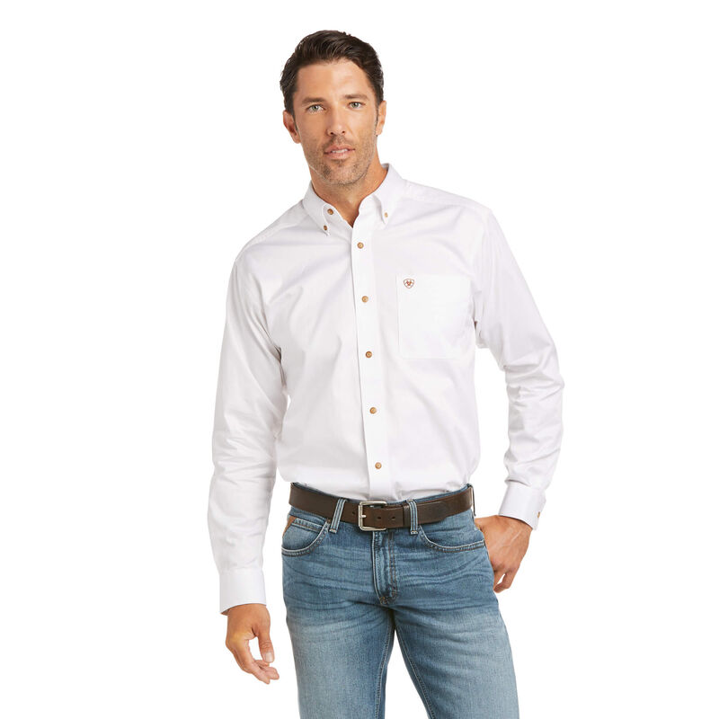 Camisas Ariat Solid Twill Fitted Blancas Hombre - Chile 732-MLKOAU